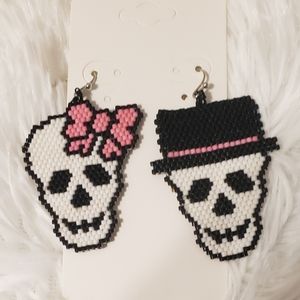 Halloween Handmade Beaded Skull Earrings